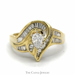 Gift Guide Budget Embellishment Pear Cut Diamond Cocktail Cluster Ring in 14k Swirled Mounting