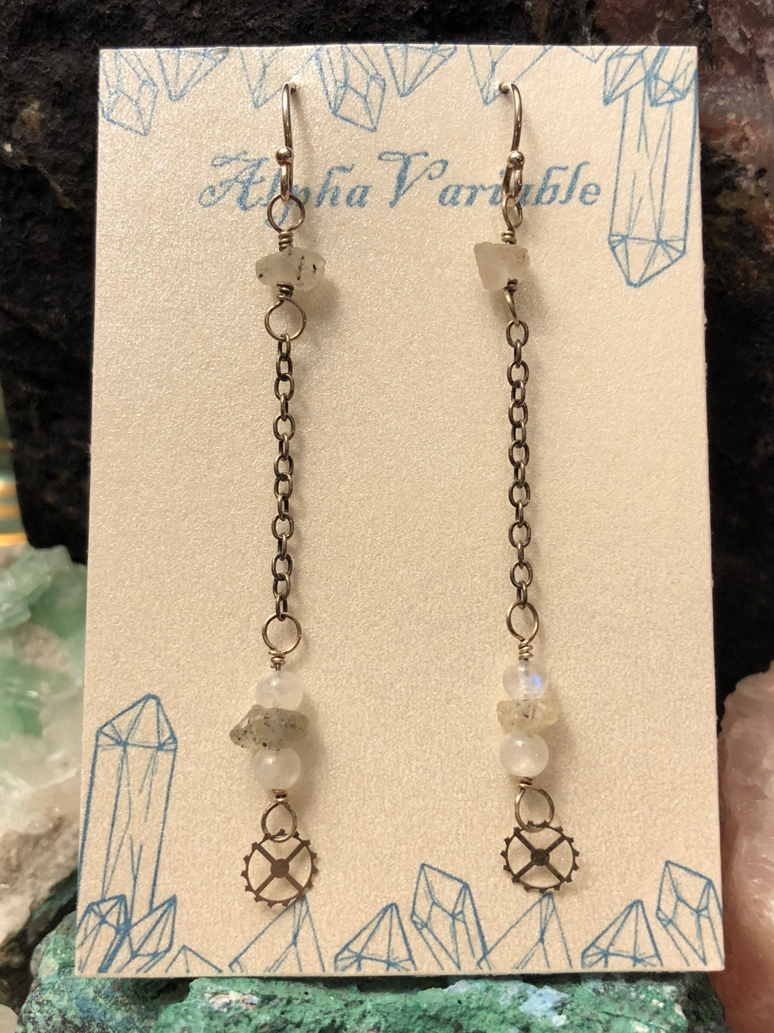 Moonstone Gear Earrings Triangular Adornment Elegant accessory