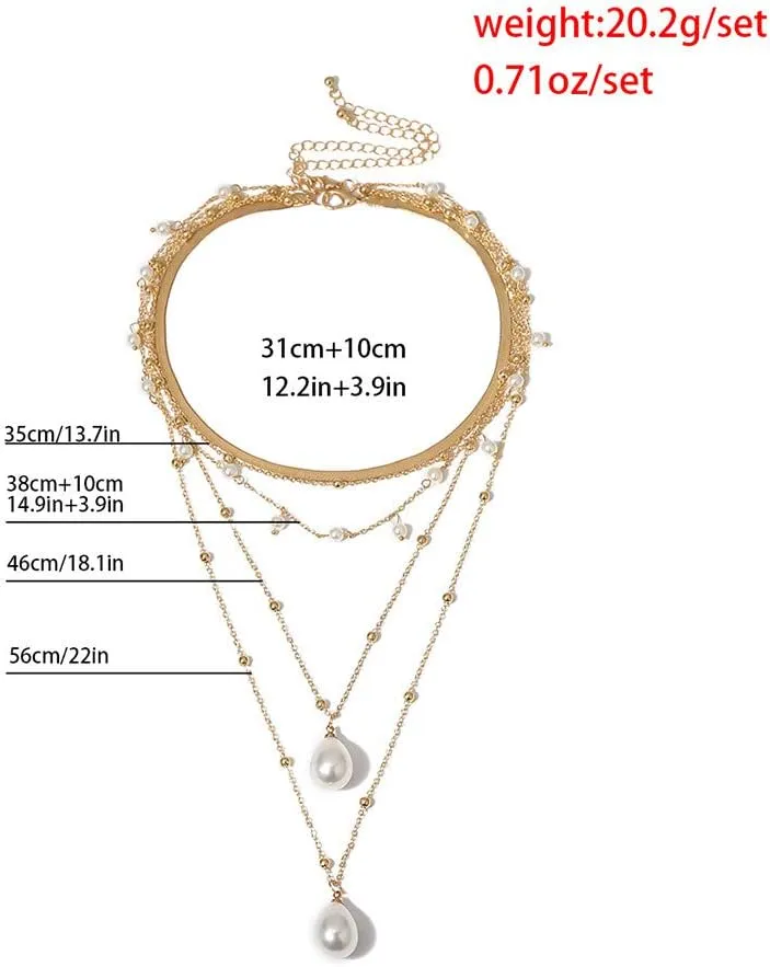 Multi-Layer Pearl Necklace for Women Collarbone Chain Elegant Layering Necklaces Fashion Jewelry (Gold, One Size)