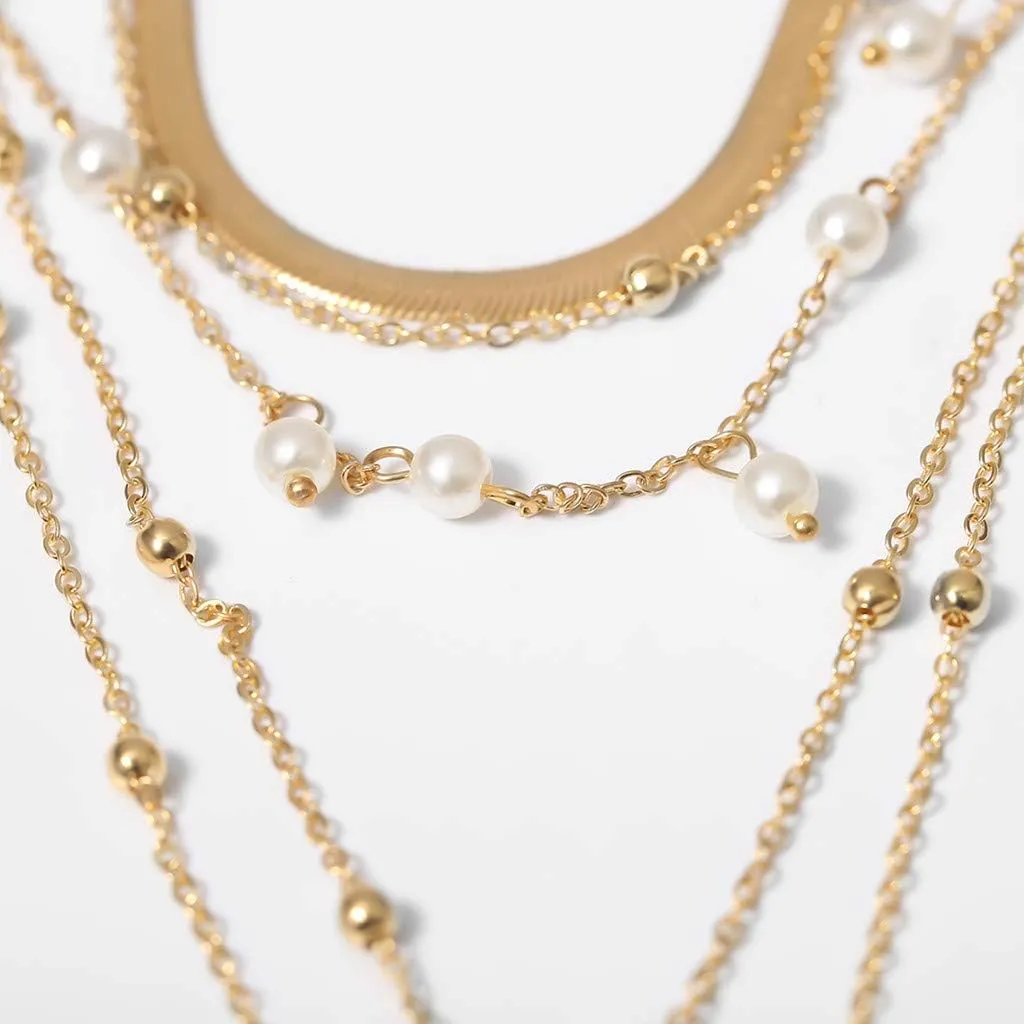 Multi-Layer Pearl Necklace for Women Collarbone Chain Elegant Layering Necklaces Fashion Jewelry (Gold, One Size)