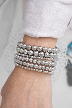 Multi size ball beaded bracelet stack silver tone bracelets Permanent Amalgamations Extensive Blends