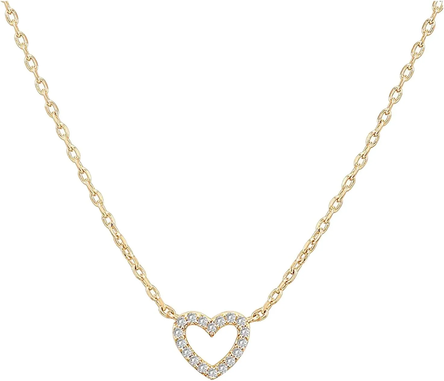 Multiple Initial Necklaces Necklace Zircon Heart Necklaces Crystal Chain Jewelry For Women Girls Heart Pendant