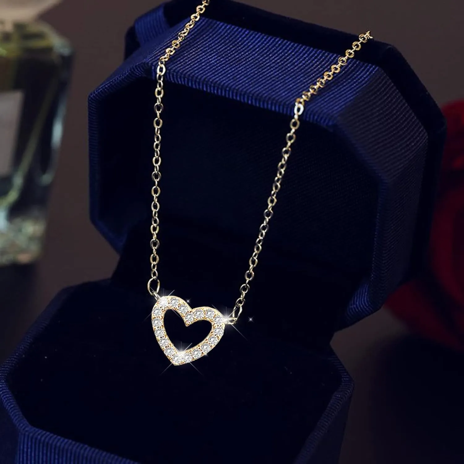 Multiple Initial Necklaces Necklace Zircon Heart Necklaces Crystal Chain Jewelry For Women Girls Heart Pendant
