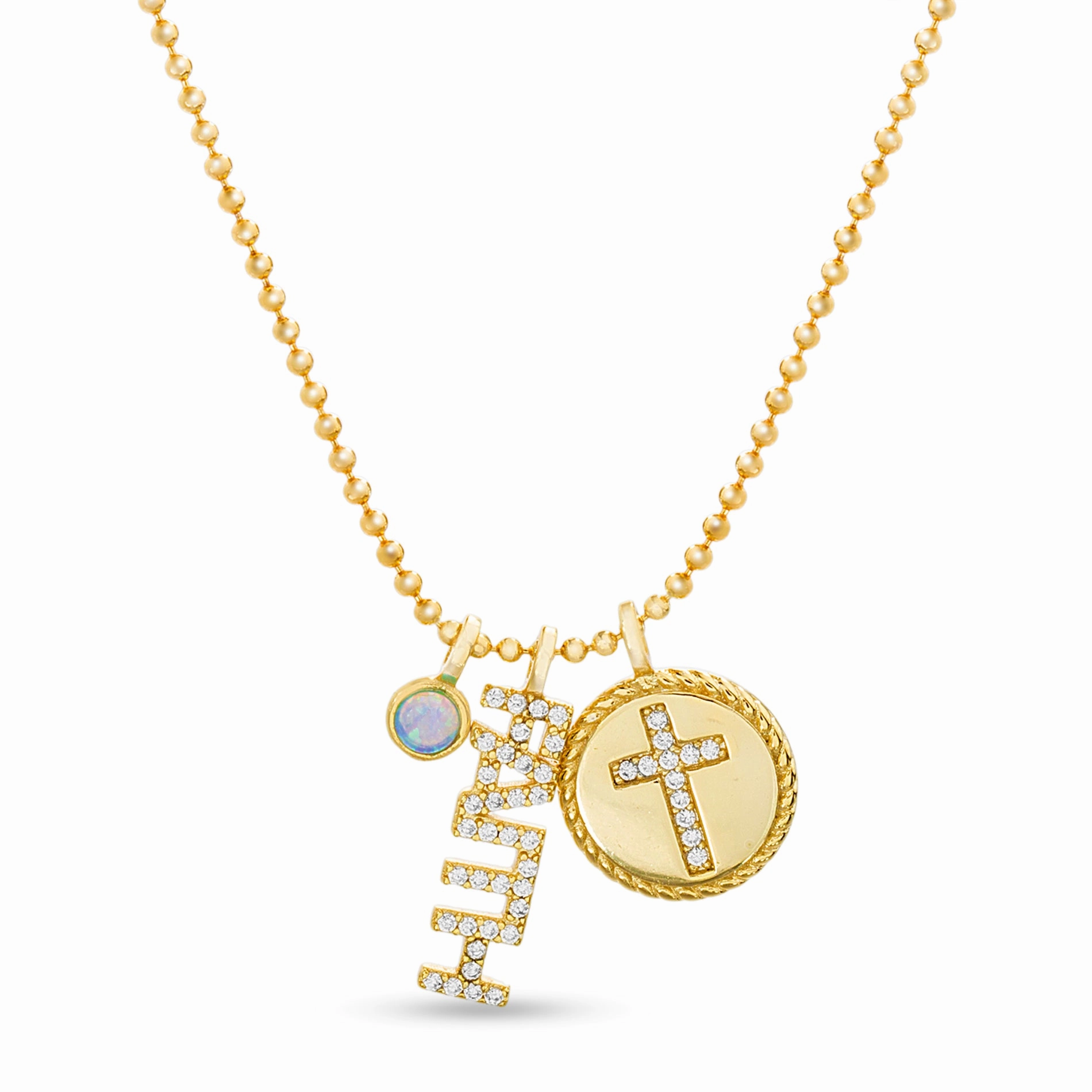 My Bible 18K Gold Plated Sterling Silver Cubic Zirconia Simulated Opal "Faith" Dangle Necklace Amazing Present