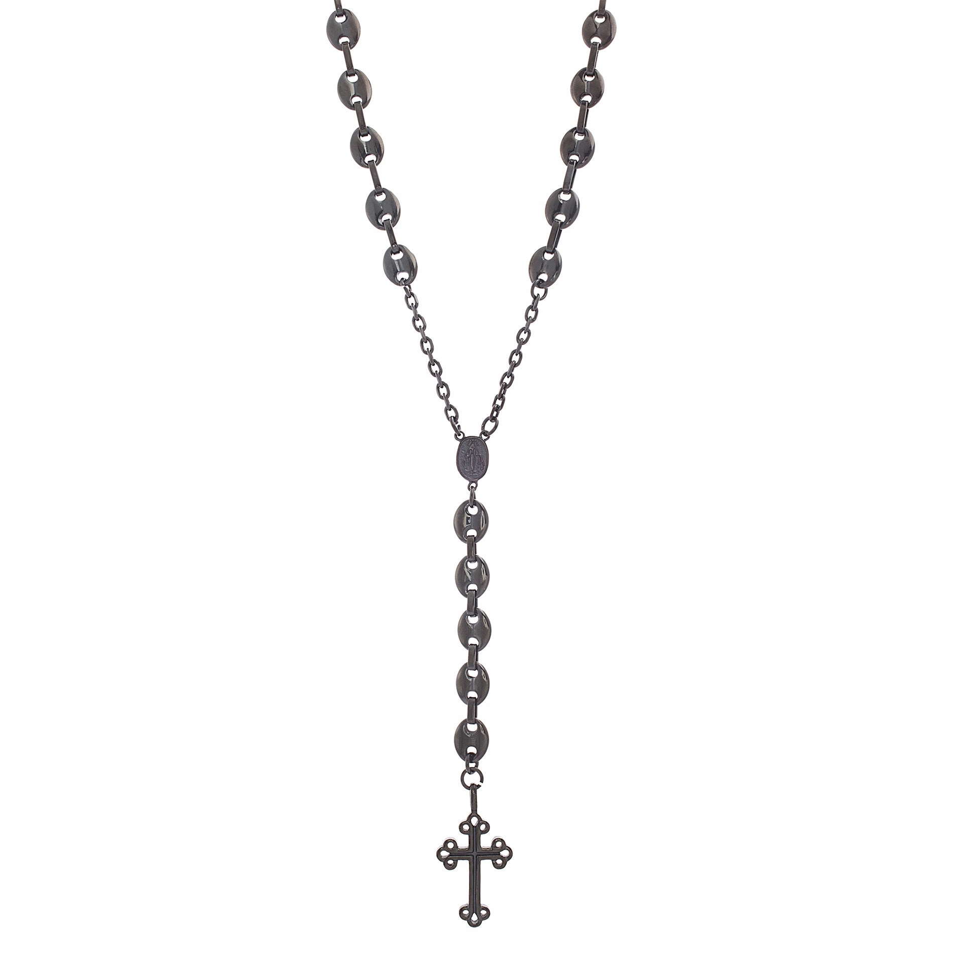 Easy Style My Bible Black IP Plated Stainless Steel Rosary Necklace