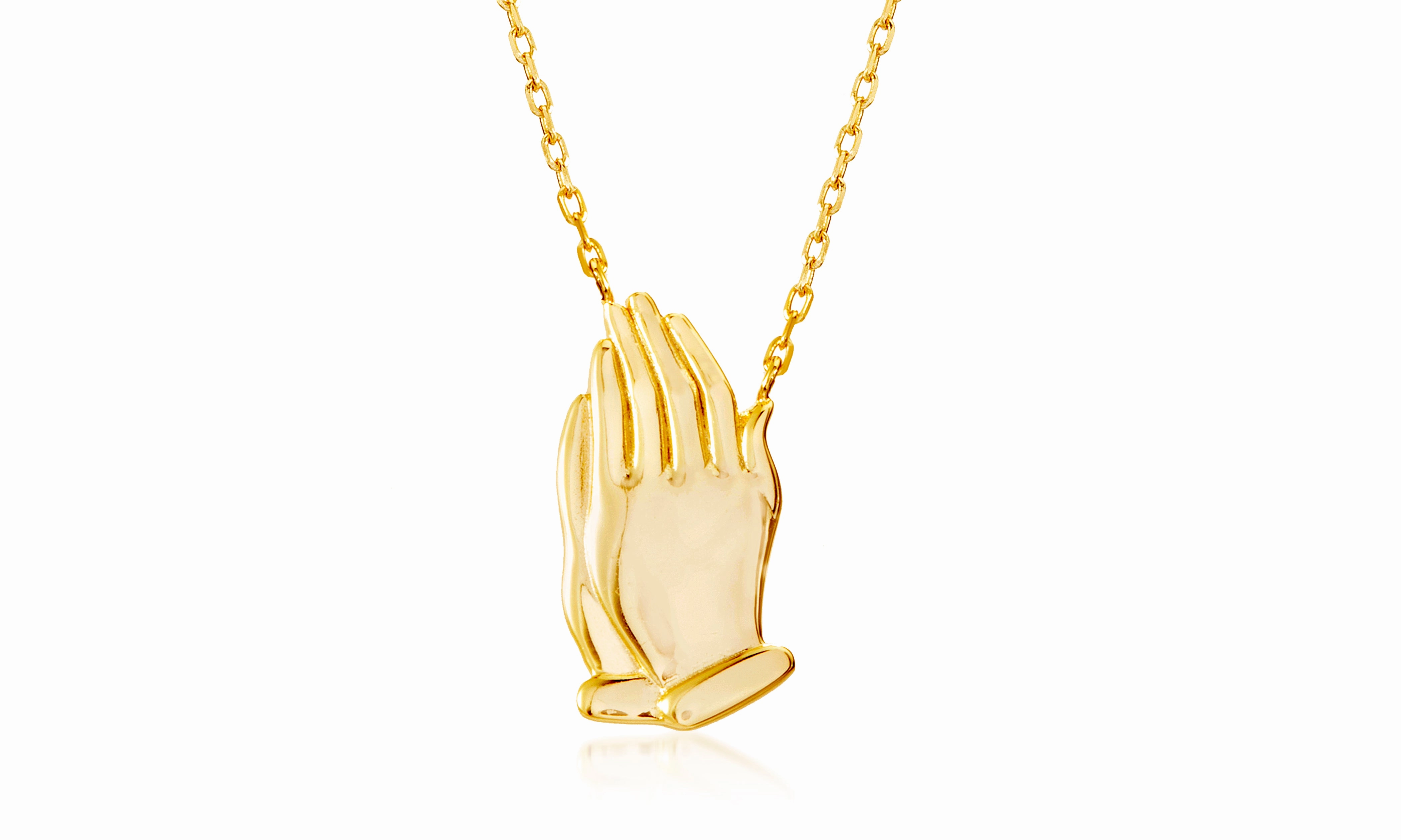 My Bible Gold Plated Brass Praying Hands Jerusalem Nano Bible Pendant Necklace Contemporary Design