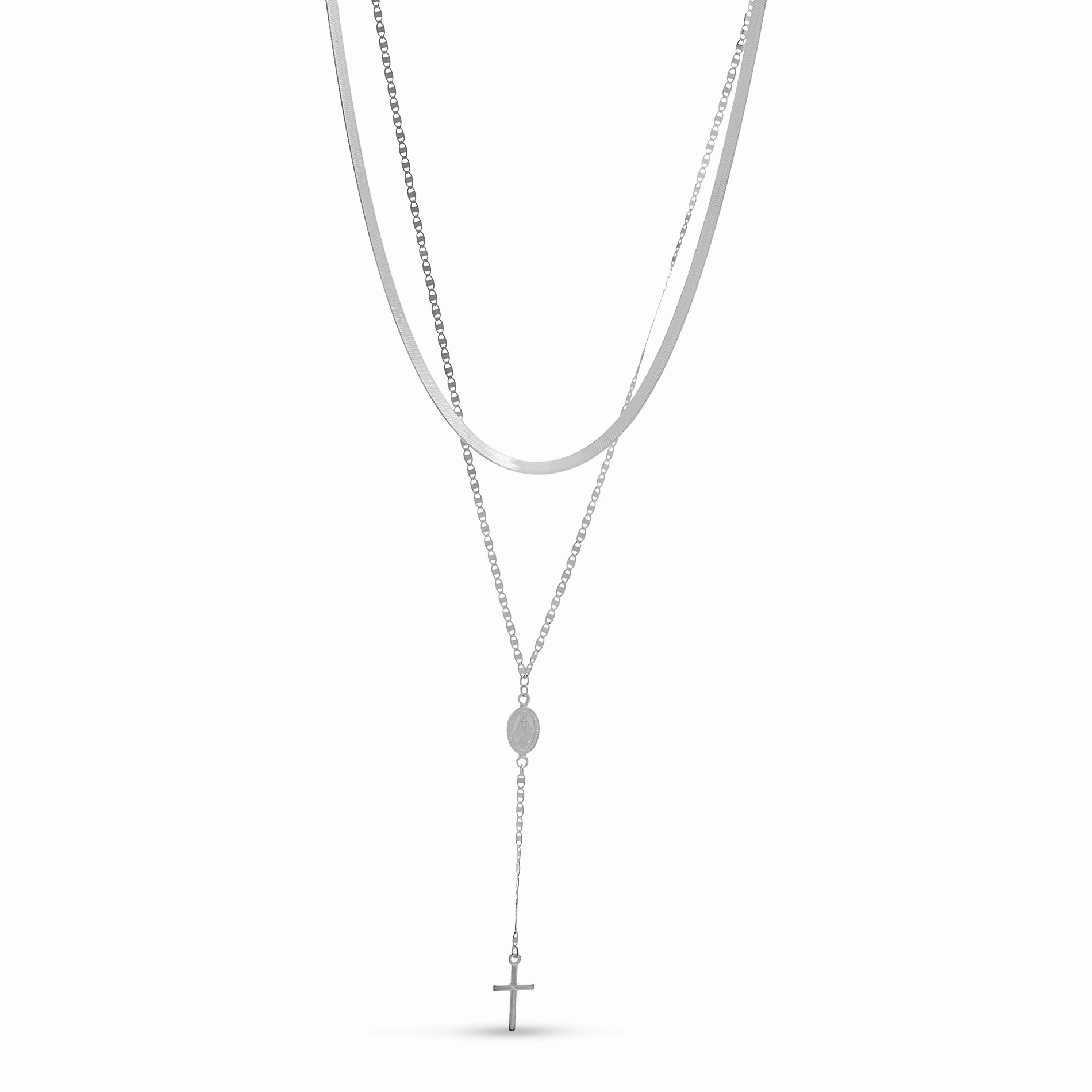 luxury item decorative item My Bible Rhodium Plated Sterling Silver Cross Drop Y Double Layered Necklace