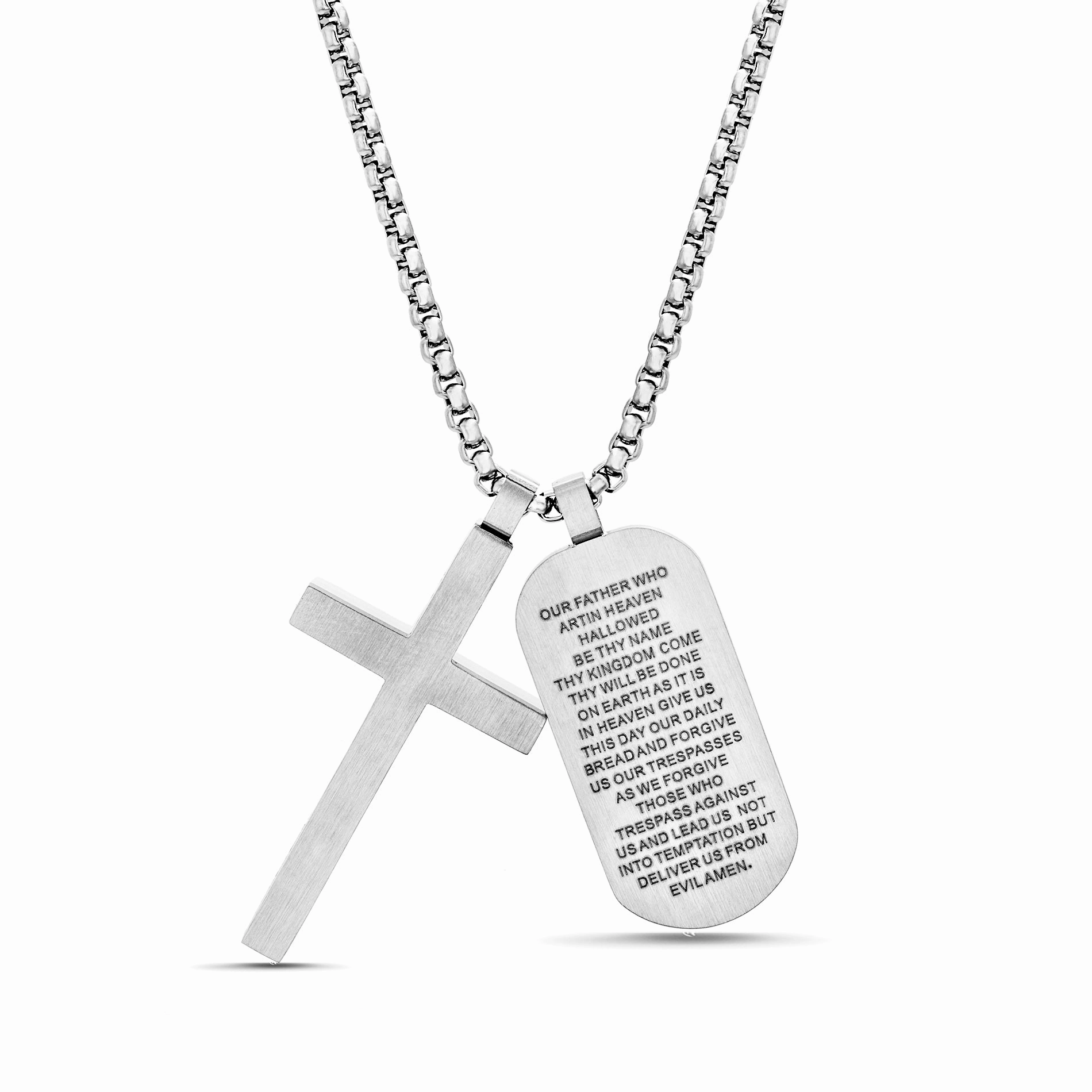 Romantic Event Handmade Art My Bible Stainless Steel Cross and Lord's Prayer Dog Tag Necklace