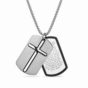 Comfortable Adornment My Bible Stainless Steel Cross and Lords Prayer Dog Tag Necklace
