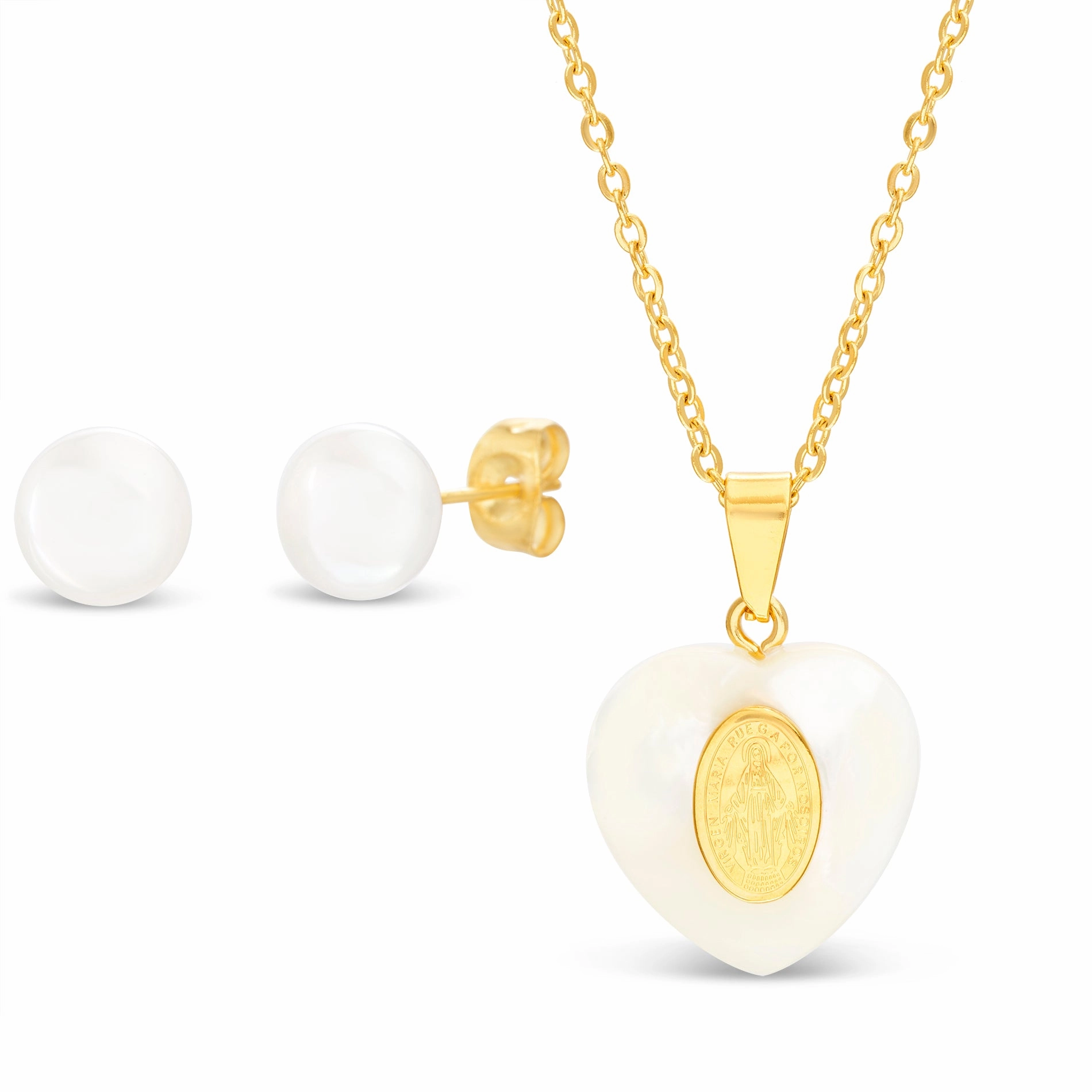 My Bible Stainless Steel Mother of Pearl Religious Medal Necklace and Earring Set Distinctive Piece Artistic Present