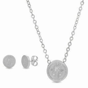 My Bible Stainless Steel Religious Medal Necklace and Earring Set Chic Highlight
