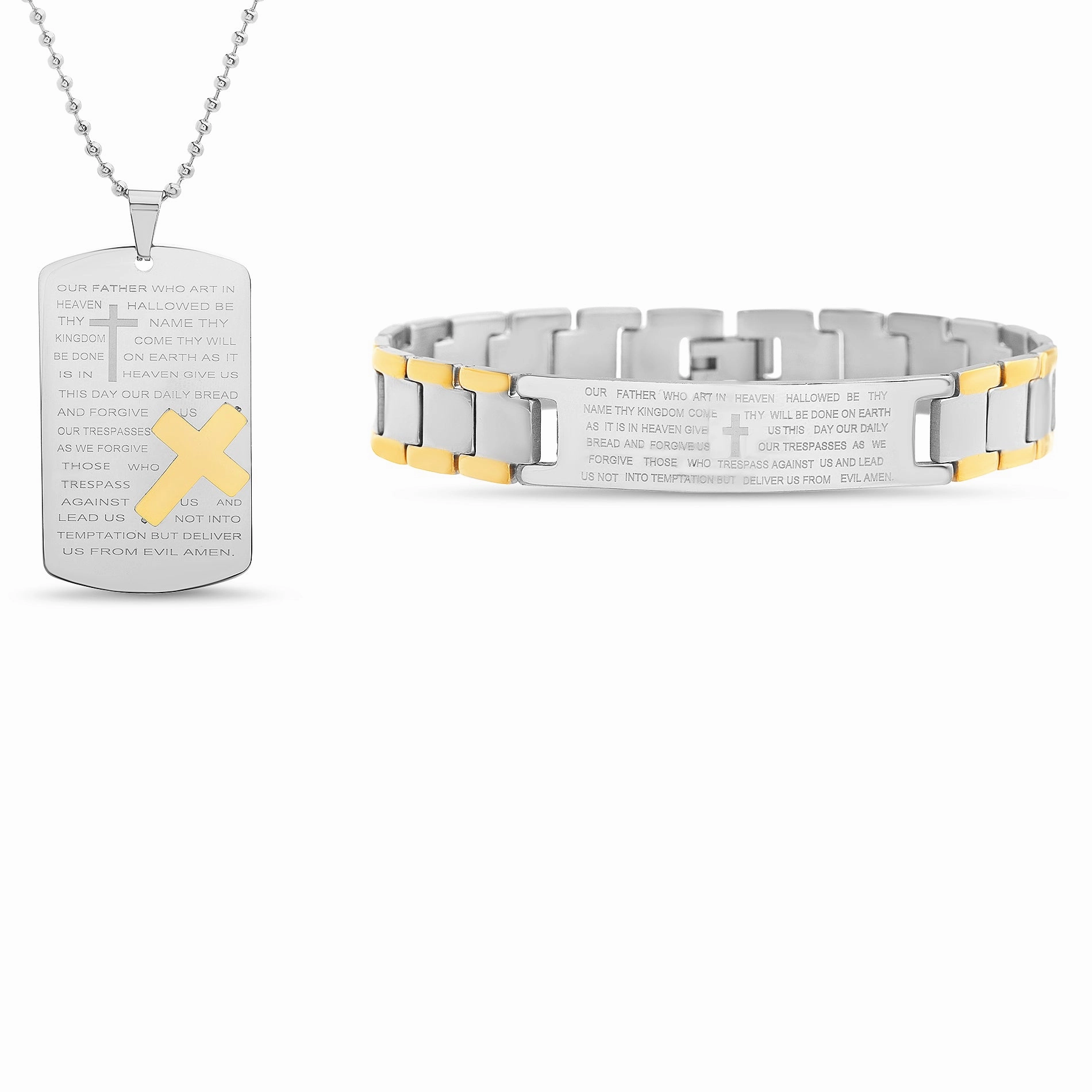 My Bible Two-tone Plated Stainless Steel Dog Tag Necklace and ID Bracelet Set Leisure Wear