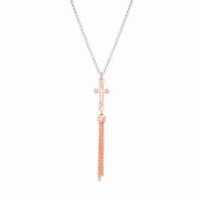 Effortless Chic My Bible Two-tone Plated Sterling Silver Cubic Zirconia Cross Tassel Y Necklace