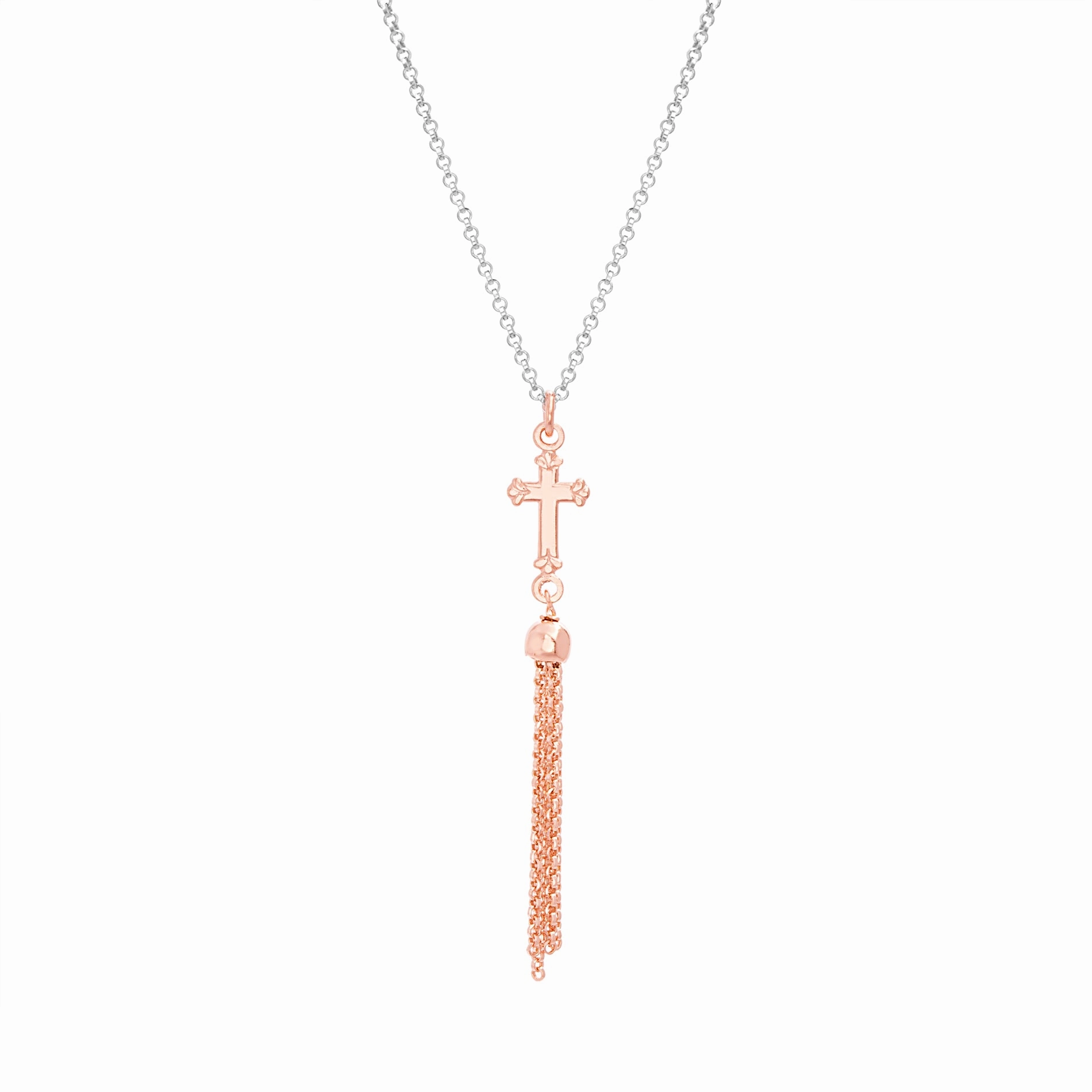 Effortless Chic My Bible Two-tone Plated Sterling Silver Cubic Zirconia Cross Tassel Y Necklace