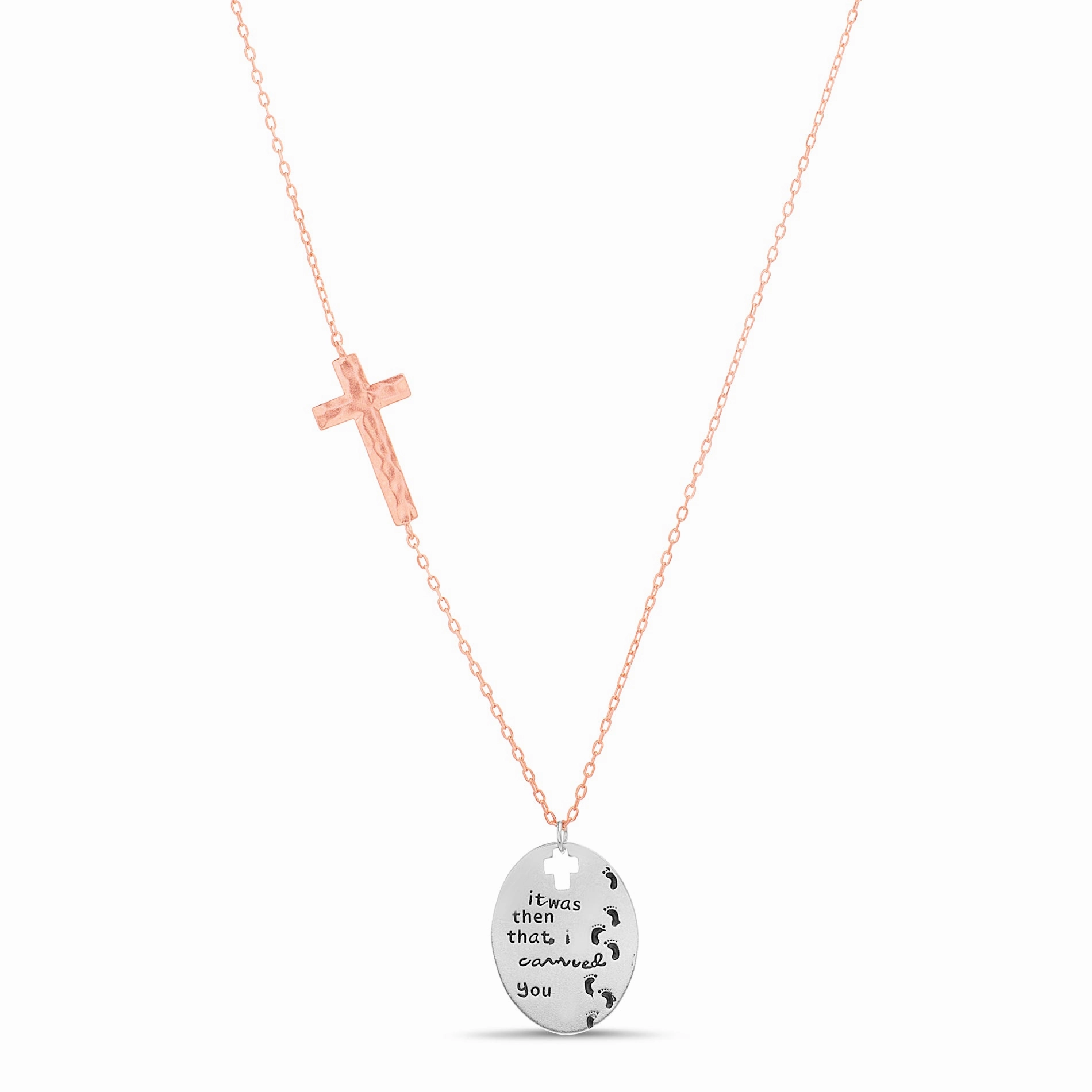 Budget-Friendly Style Artisan Design My Bible Two-tone Plated Sterling Silver Hammered Footprint Pendant Station Cross Necklace