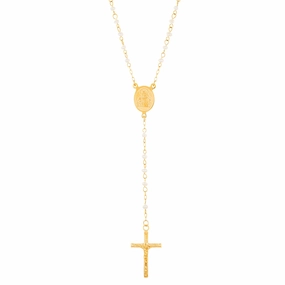 Urban Style Winter Gift My Bible Yellow Gold IP Plated Stainless Steel Simulated Pearl Rosary Necklace