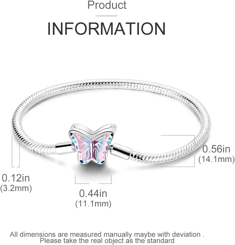 NARMO 925 Sterling Silver Bracelets for Women Love Heart Bracelets Butterfly Snake Bracelets fit Pandora Charm Beads Various Snake Charm Bracelets Size 6.7in-7.9in