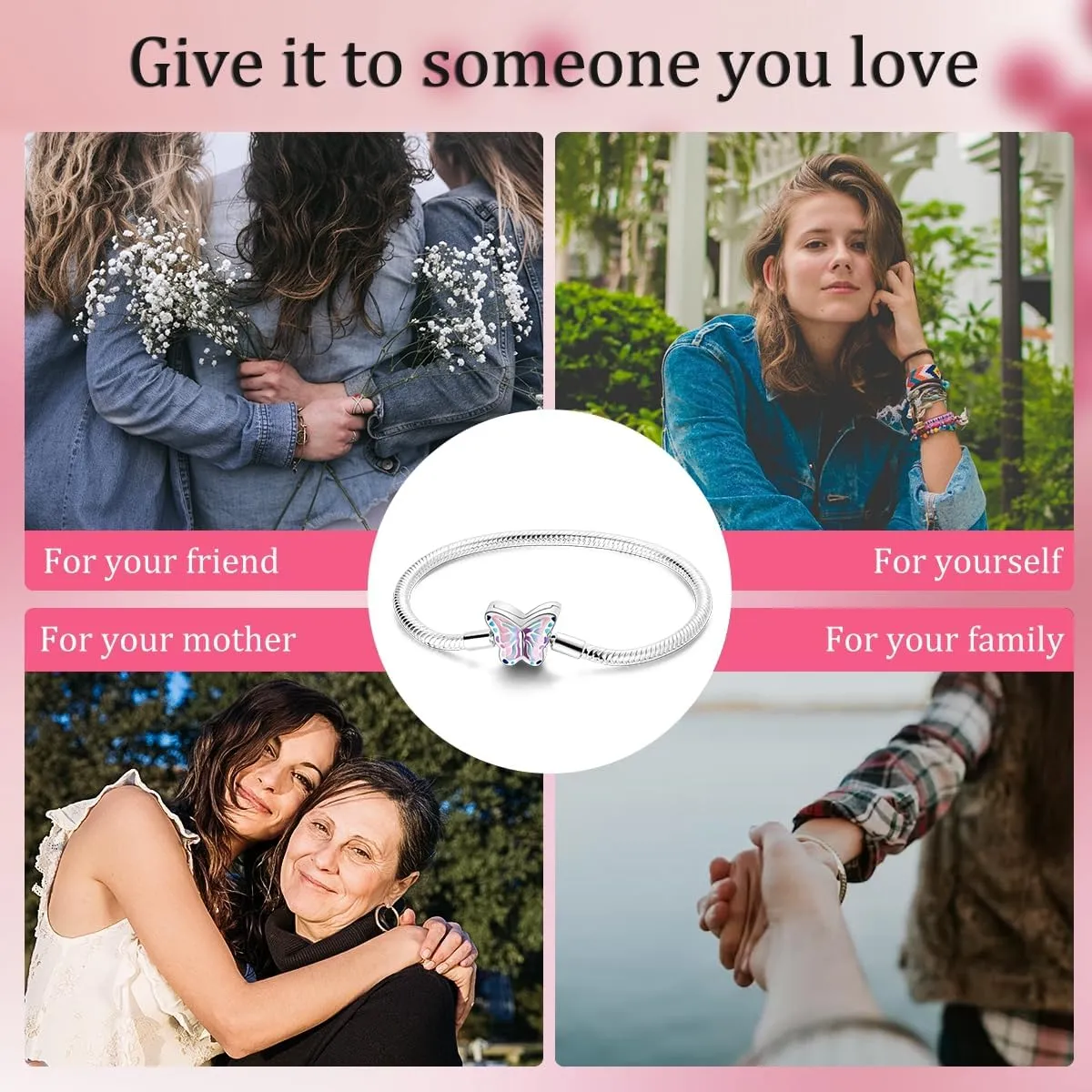 NARMO 925 Sterling Silver Bracelets for Women Love Heart Bracelets Butterfly Snake Bracelets fit Pandora Charm Beads Various Snake Charm Bracelets Size 6.7in-7.9in