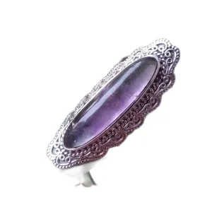 Natural Amethyst Ring, Sterling Silver, Real Purple Amethyst Gemstone, Dainty Violet Stone Ring, Oval shape, Long Ring, Promise Ring, February Birthstone Bridesmaids Promise Ring, Boho Gypsy Ring