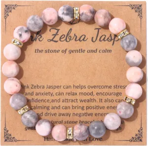 Natural Crystal Bracelets for Women Men 8mm Semi-Precious Gemstone Beaded Bracelets Adjustable Round Gemstone Bracelets Jewelry Gifts