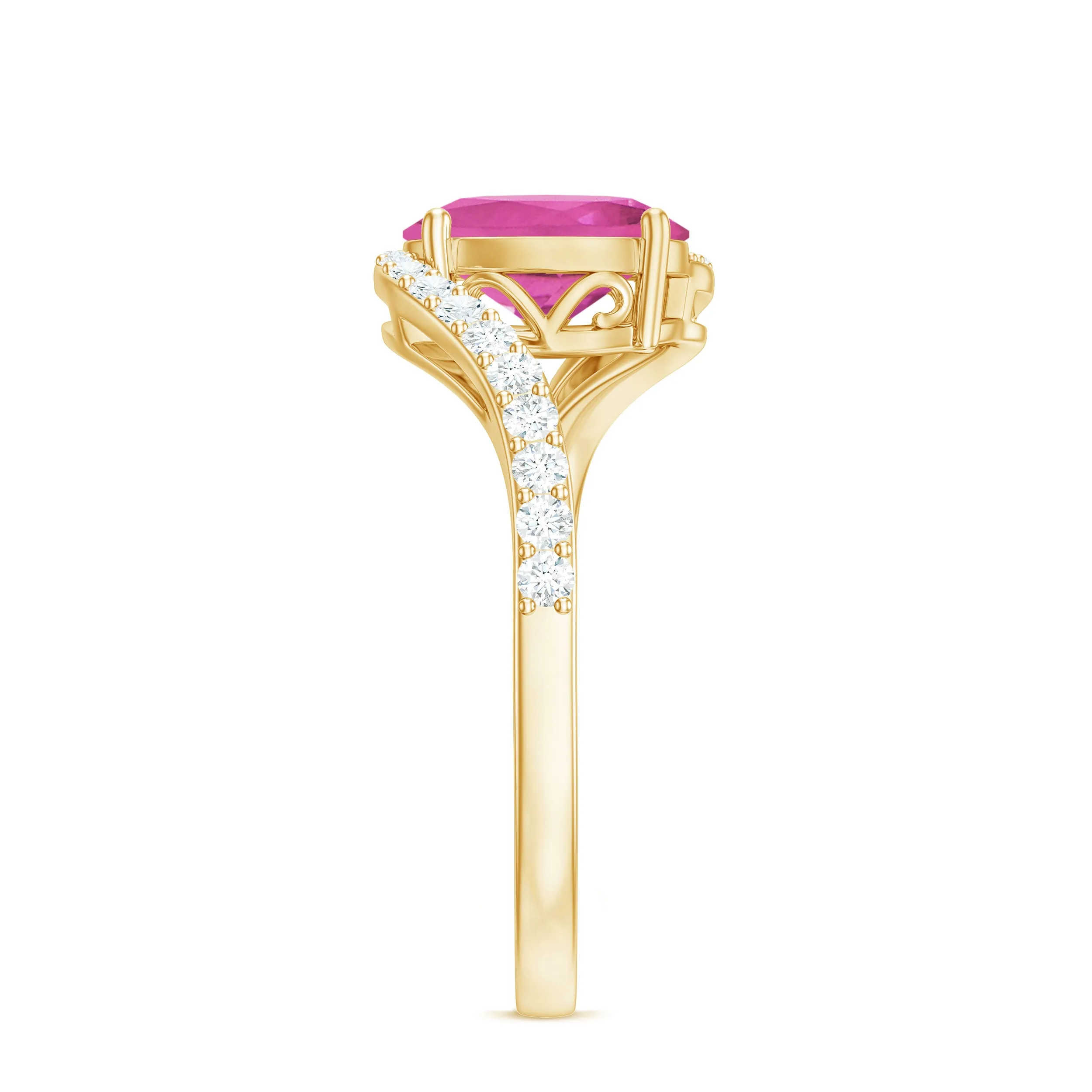 Natural Pink Tourmaline Solitaire Bypass Ring with Diamond