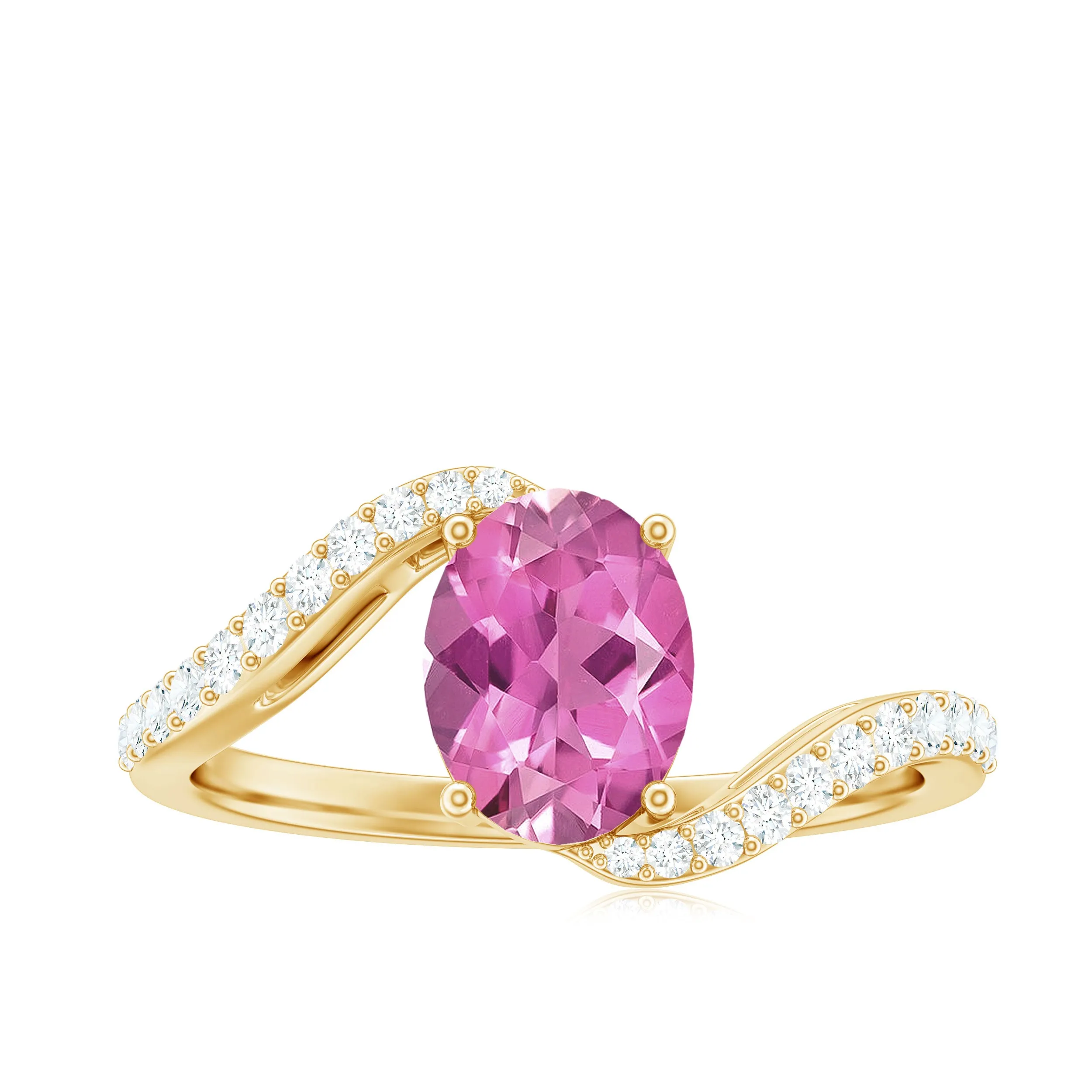 Natural Pink Tourmaline Solitaire Bypass Ring with Diamond