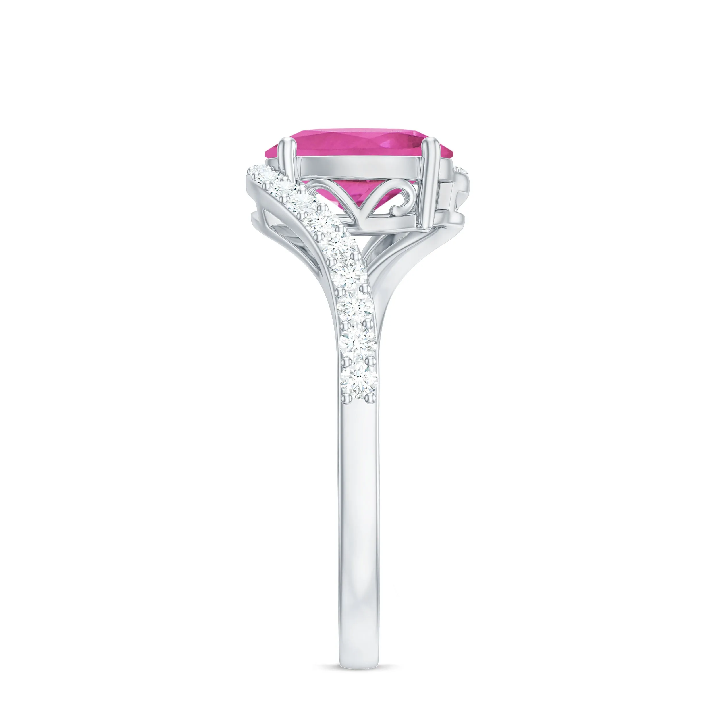 Natural Pink Tourmaline Solitaire Bypass Ring with Diamond