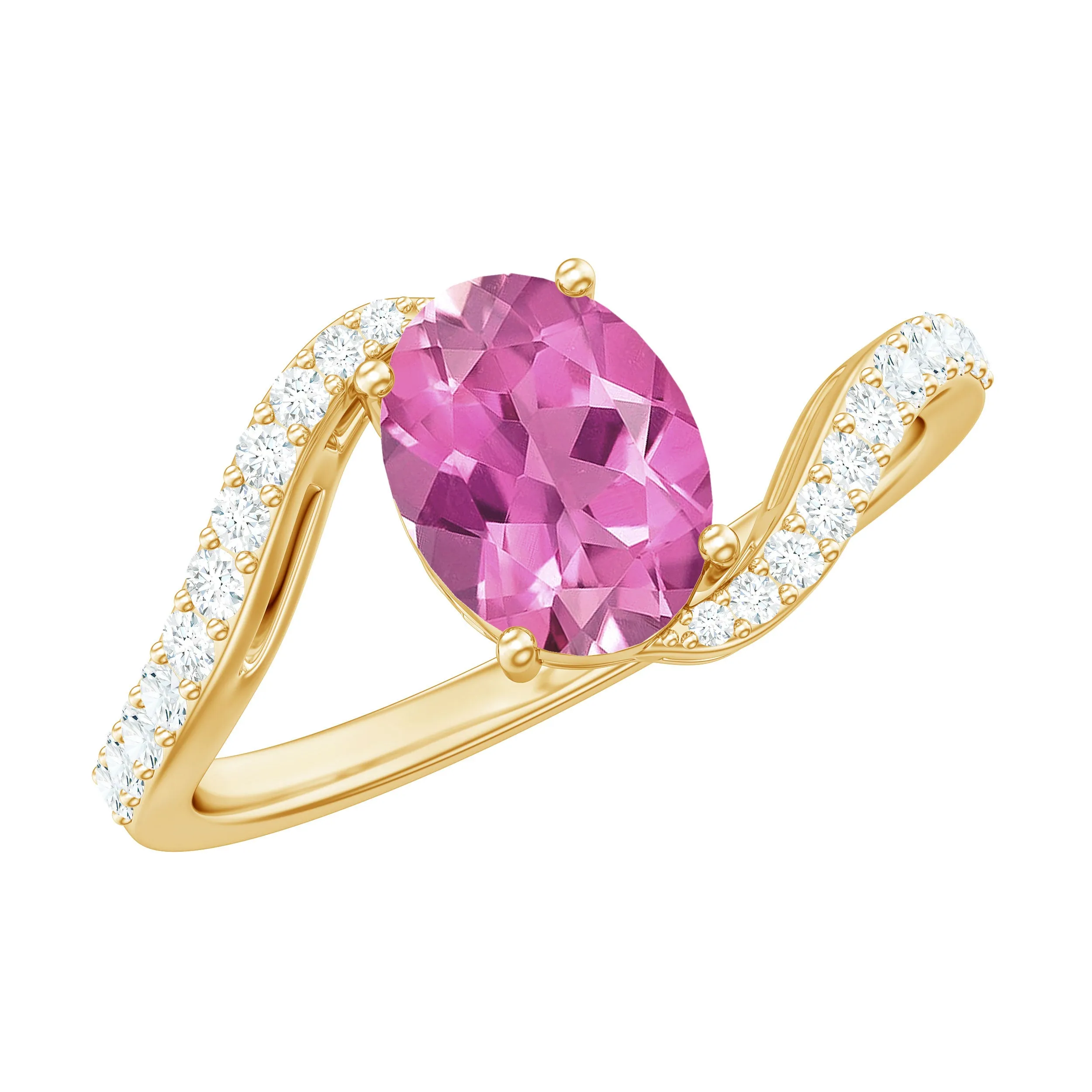 Natural Pink Tourmaline Solitaire Bypass Ring with Diamond