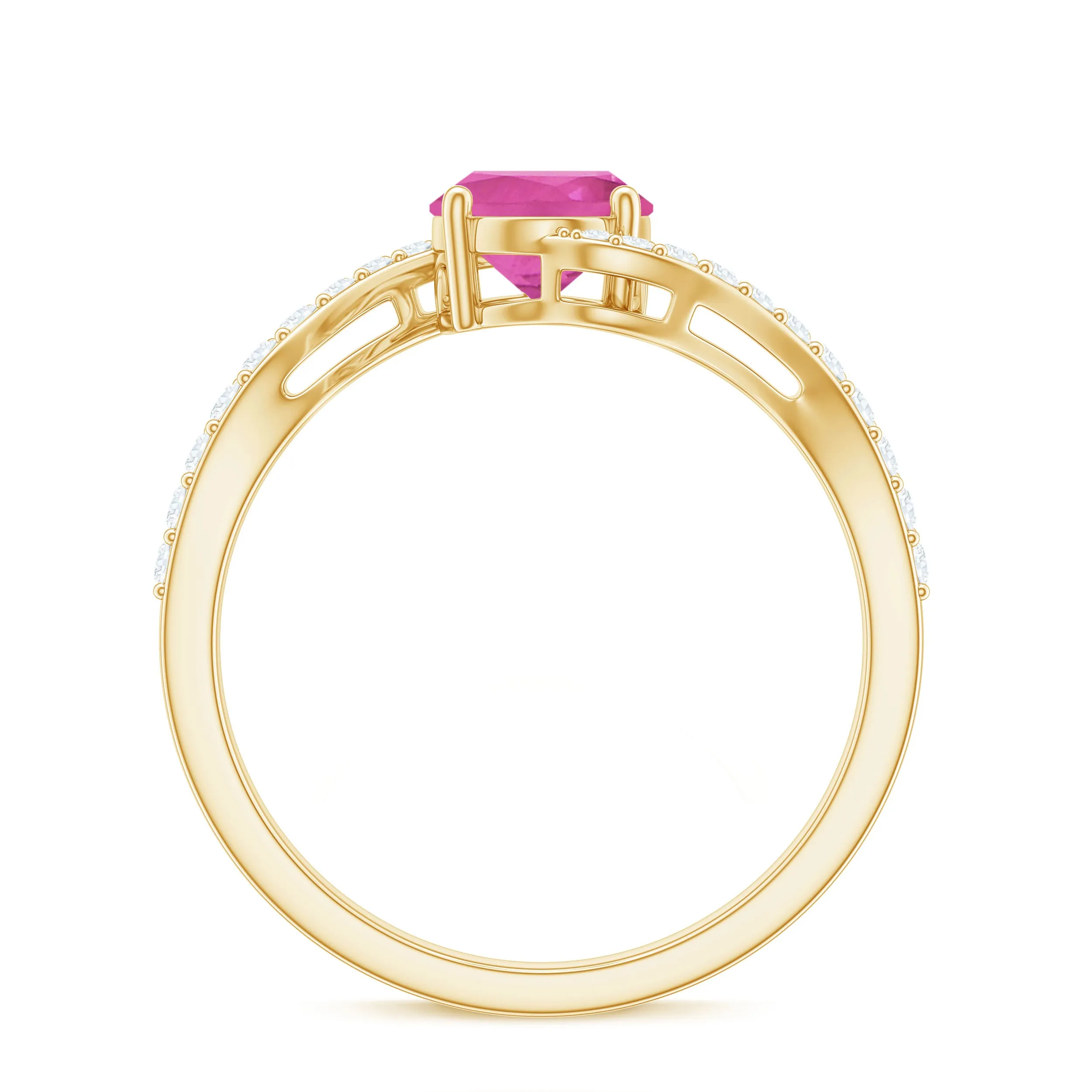 Natural Pink Tourmaline Solitaire Bypass Ring with Diamond