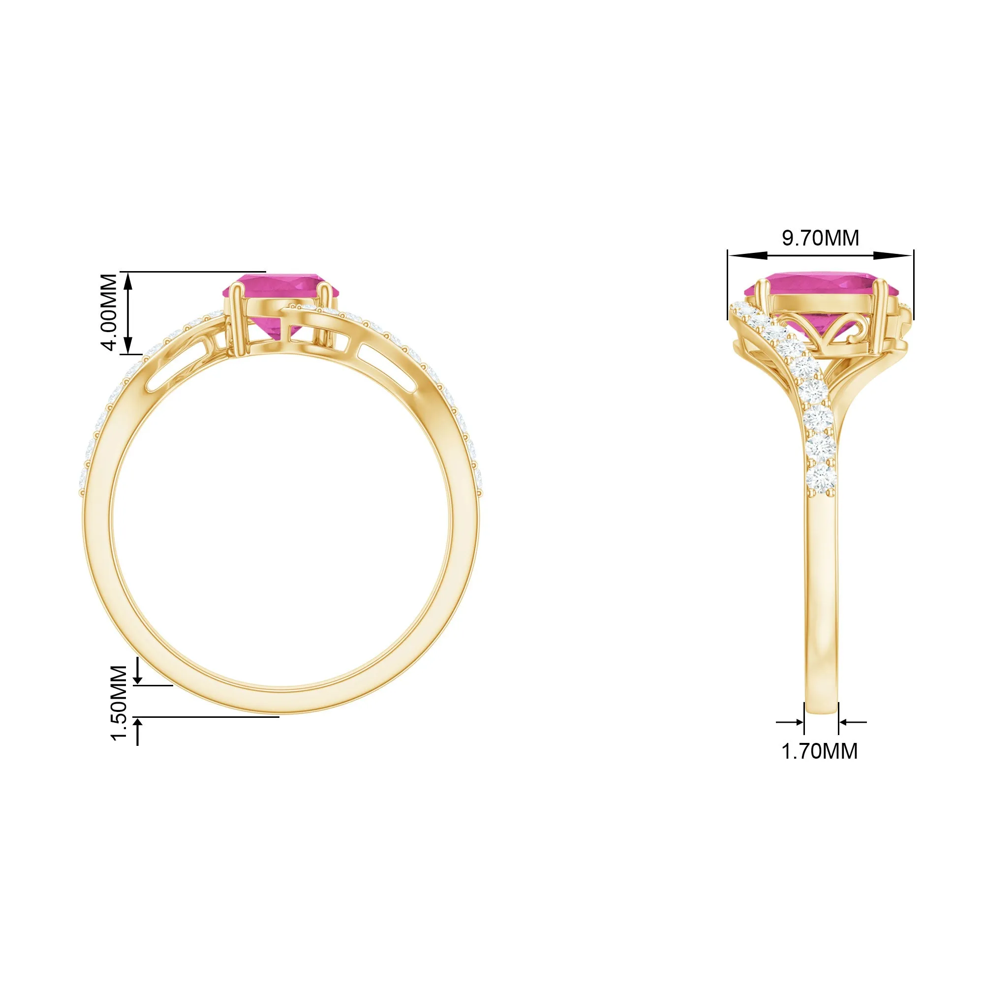 Natural Pink Tourmaline Solitaire Bypass Ring with Diamond