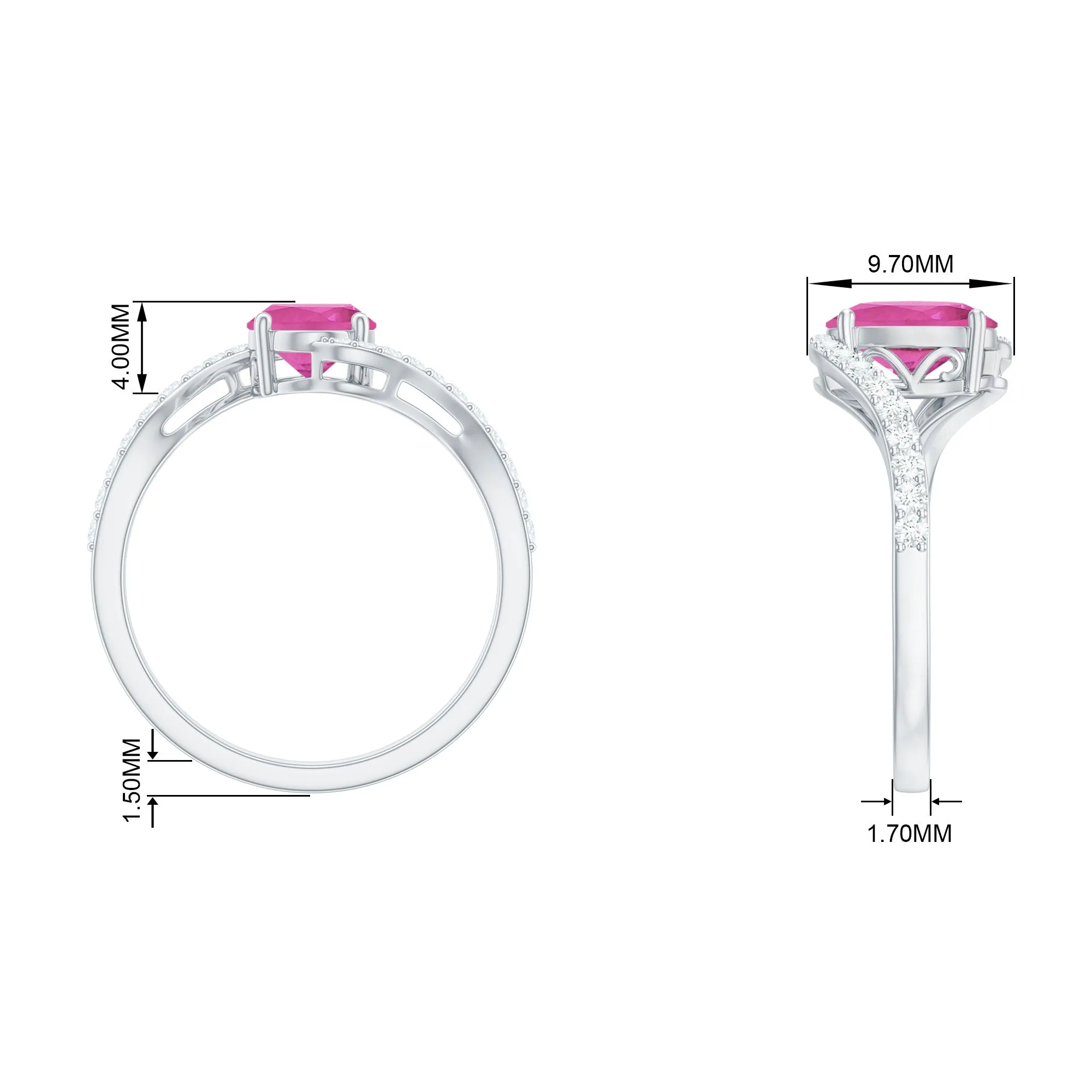 Natural Pink Tourmaline Solitaire Bypass Ring with Diamond