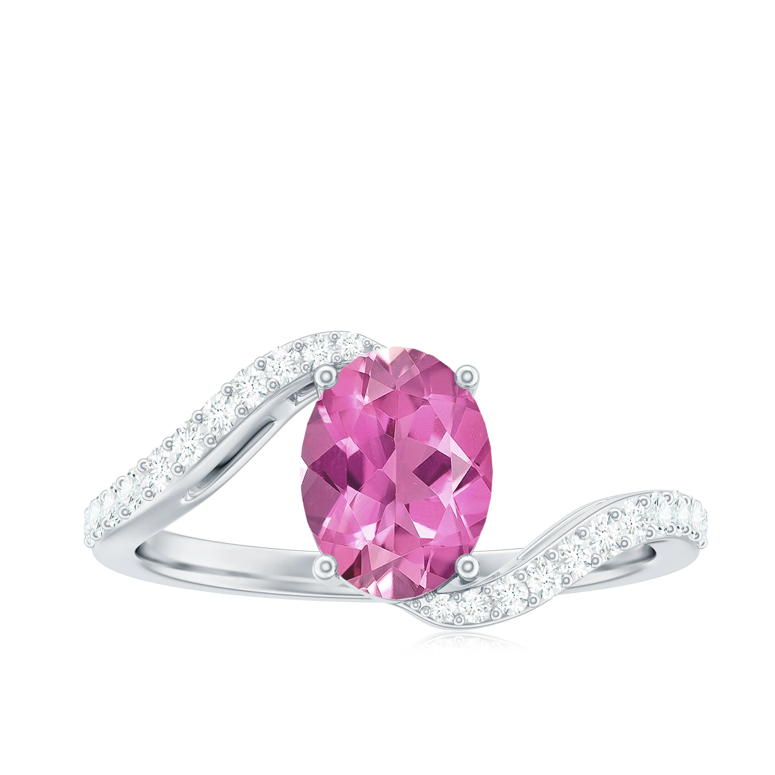 Natural Pink Tourmaline Solitaire Bypass Ring with Diamond
