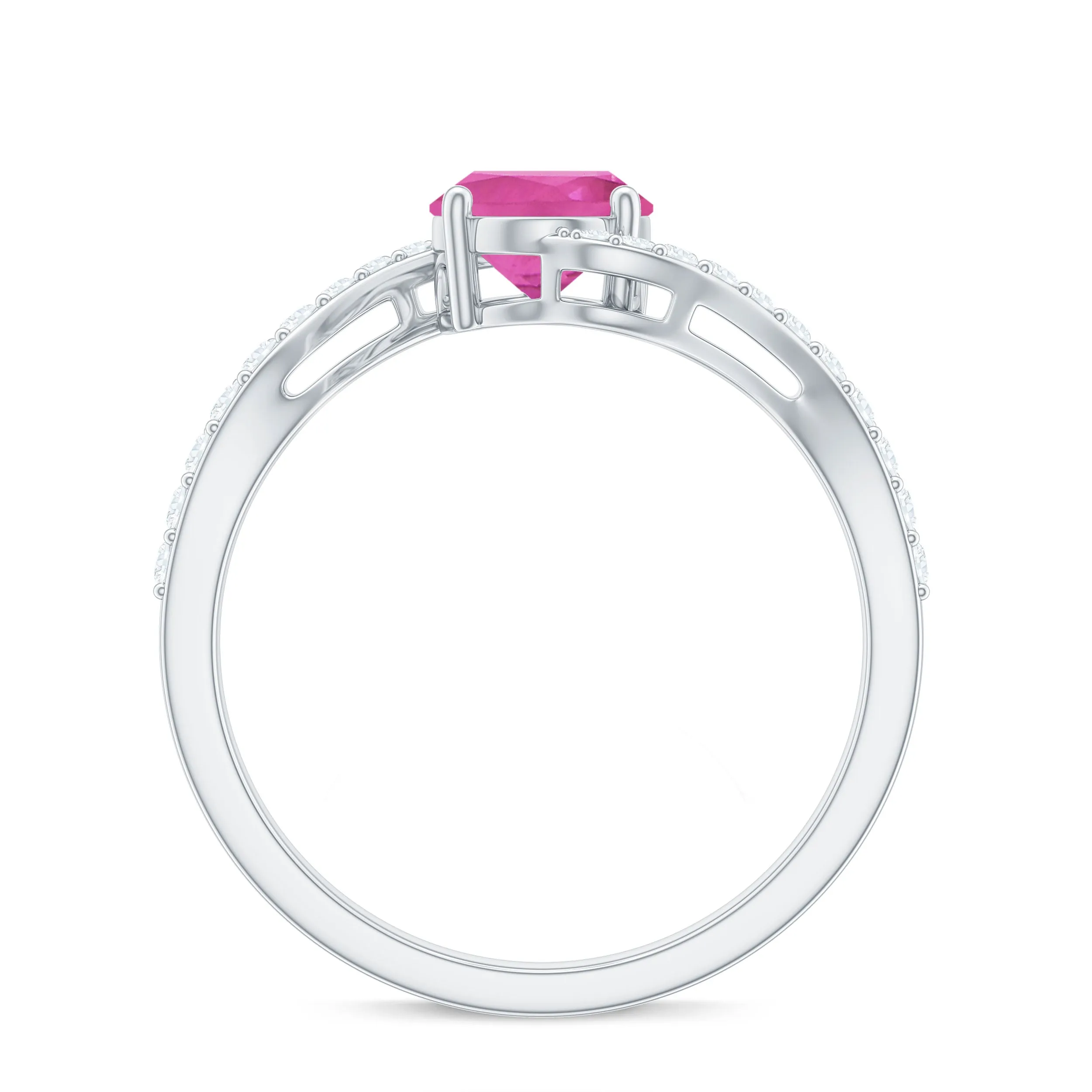 Natural Pink Tourmaline Solitaire Bypass Ring with Diamond