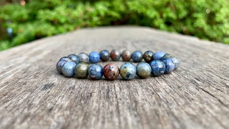 Natural Sunset Dumortierite 8mm Round Shape Smooth Cut Beads Stretchable Bracelet for Men & Women.|HS_Stbr_08471