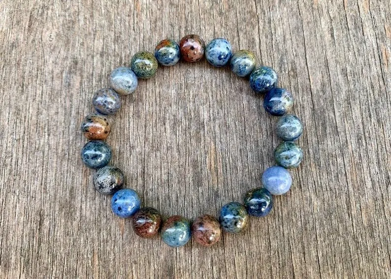 Natural Sunset Dumortierite 8mm Round Shape Smooth Cut Beads Stretchable Bracelet for Men & Women.|HS_Stbr_08471
