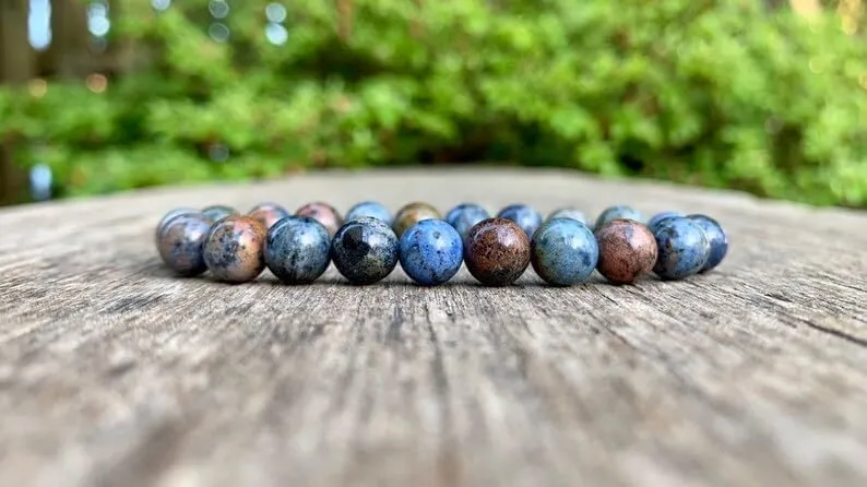 Natural Sunset Dumortierite 8mm Round Shape Smooth Cut Beads Stretchable Bracelet for Men & Women.|HS_Stbr_08471