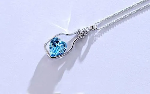 Necklace with Initials Silver Women Ladies Fashion Popular Crystal Necklace Love Drift Bottles Blue Layered Necklaces Gold (Blue, One Size)
