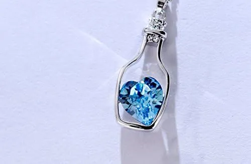 Necklace with Initials Silver Women Ladies Fashion Popular Crystal Necklace Love Drift Bottles Blue Layered Necklaces Gold (Blue, One Size)