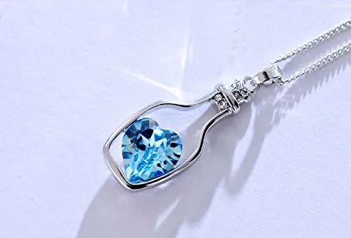 Necklace with Initials Silver Women Ladies Fashion Popular Crystal Necklace Love Drift Bottles Blue Layered Necklaces Gold (Blue, One Size)