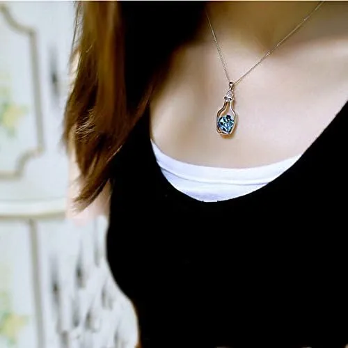 Necklace with Initials Silver Women Ladies Fashion Popular Crystal Necklace Love Drift Bottles Blue Layered Necklaces Gold (Blue, One Size)