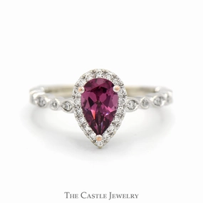 Neil Lane Designer Pear Cut Rhodalite Garnet Solitaire & Diamond Accented Engagement Ring in 14K White Gold Straight Edge