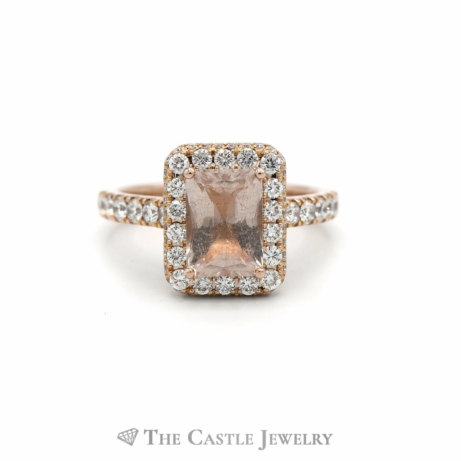 Neil Lane Radiant Cut Morganite Ring with 1cttw Diamond Accents in 14k Rose Gold Affordable Adornment Elegant Embellishment