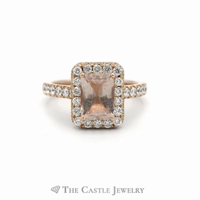 Neil Lane Radiant Cut Morganite Ring with 1cttw Diamond Accents in 14k Rose Gold Affordable Adornment Elegant Embellishment
