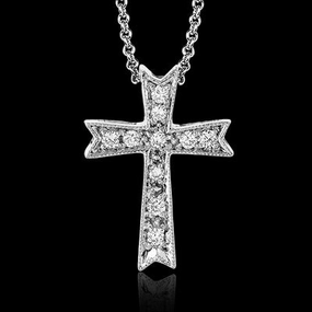 ZP151 Cross Pendant in 14k Gold with Diamonds Simple Detail Date night