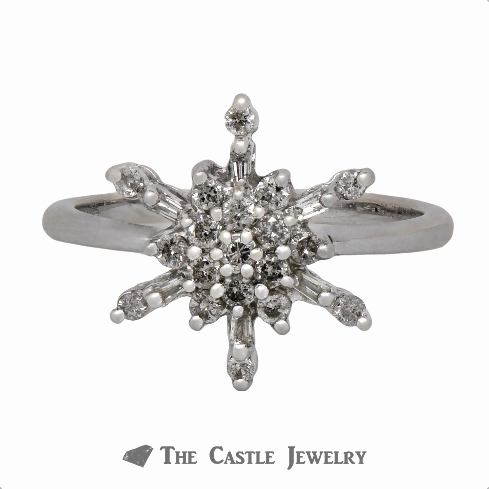 Diamond Cluster in Snowflake Design Crafted in 14k White Gold Secure Statement