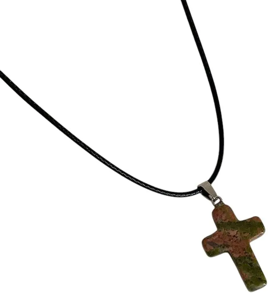 New 2026 Unisex Neo-Gothic Multicolor Spotted Natural Stone Crystal Cross Pendant Necklaces For Women Black Pu Leather Rope Chain Choker Jewelry Findings Fashion Trendy Accessories Gift And Men