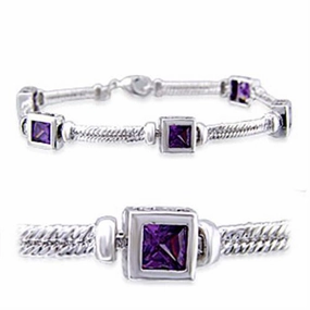 Deserving Price 32025 - Rhodium Brass Bracelet with AAA Grade CZ  in Amethyst
