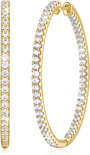 NICRET Hoop Earrings 14K Gold Hoop Earrings for Women Dual Diamond Hoops Earring Large Gold Hoops Earring 40 * 2mm