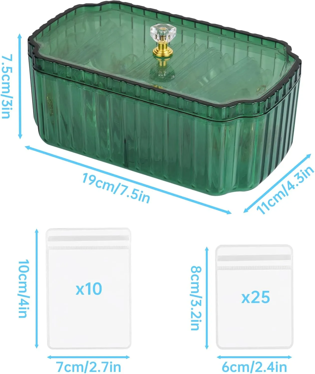 NiHome Jewelry Organizer Box Set for Vanity, Wardrobe, Bedroom Storage, 35 Anti-Tarnish Clear Travel Pouches Two Sizes for Rings, Earrings, Necklaces, Bracelets, Detachable Minimalist Design (Green)