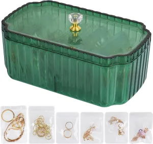 NiHome Jewelry Organizer Box Set for Vanity, Wardrobe, Bedroom Storage, 35 Anti-Tarnish Clear Travel Pouches Two Sizes for Rings, Earrings, Necklaces, Bracelets, Detachable Minimalist Design (Green)